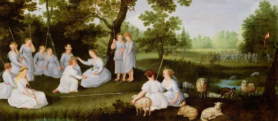 Paysage avec bergers et bergères